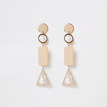 River Island Womens Gold Color Caged Pearl Dangle Earrings