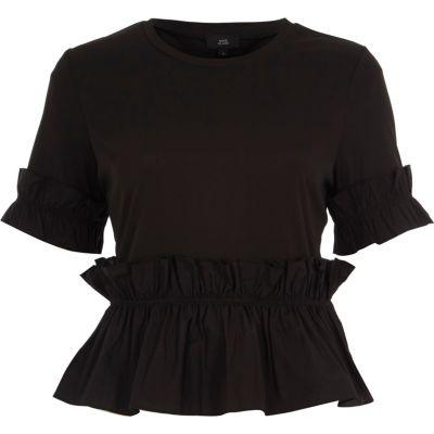 River Island Womens Poplin Frill Hem T-shirt
