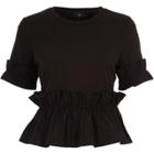 River Island Womens Poplin Frill Hem T-shirt