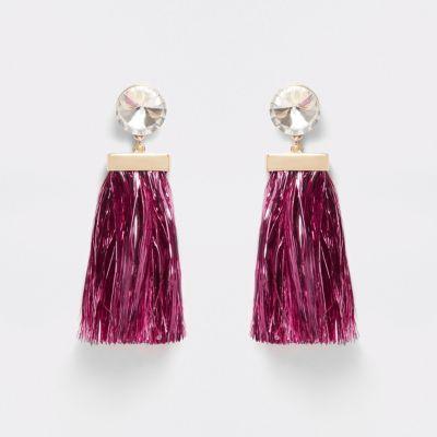 River Island Womens Diamante Tinsel Drop Stud Earrings