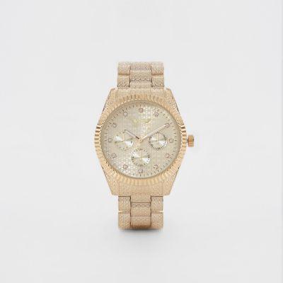 River Island Mens Gold Tone Softech Diamante Chain Link Watch