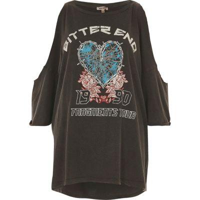 River Island Womens Heart Print Cold Shoulder T-shirt