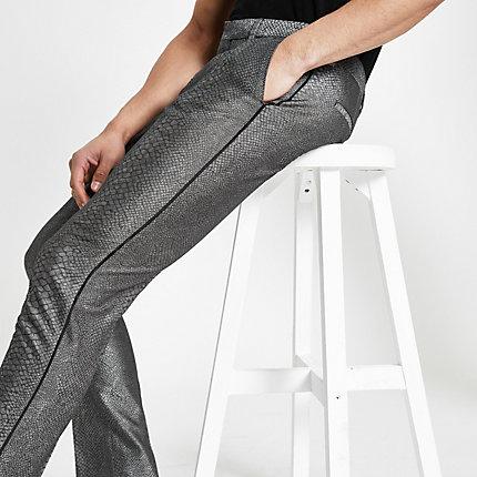 River Island Mens Snake Skin Smart Skinny Trousers