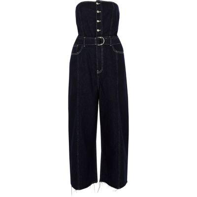 River Island Womens Dark Denim Wide Leg Jumpsuit