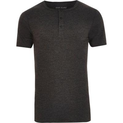 River Island Mensdark Grandad Collar T-shirt