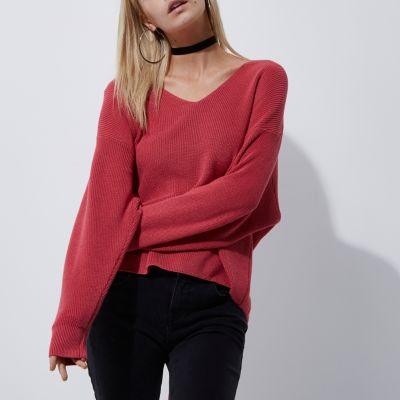 River Island Womens Petite Bow Tie Back Knit Jumper