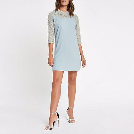 River Island Womens Sequin Collar Embellished Swing Dress