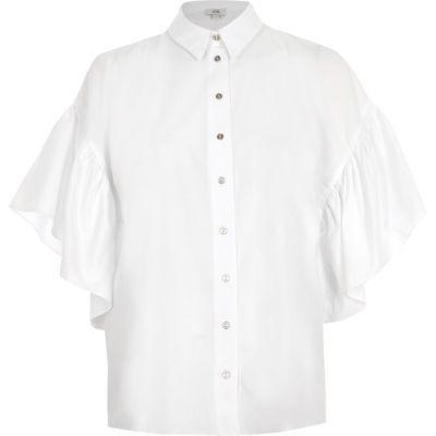 River Island Womens White Oversized Short Bell Sleeve Shirt