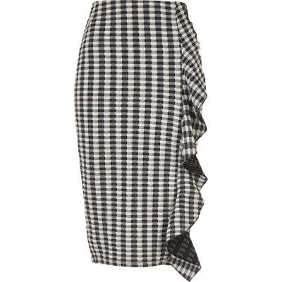 River Island Womens Gingham Print Frill Front Pencil Skirt
