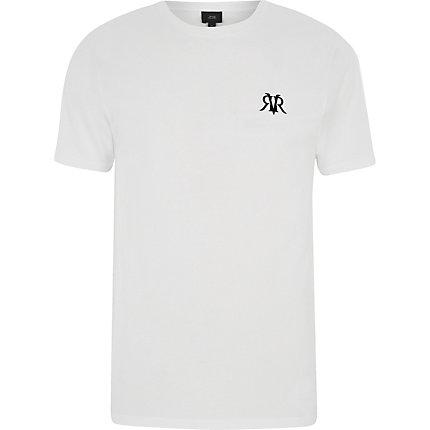 River Island Mens White Flock Print Muscle Fit T-shirt