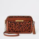 River Island Womens Rust Velvet Leopard Printed Cross Body Bag