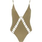 River Island Womens Ribbed Bar Insert Plunge Swimsuit