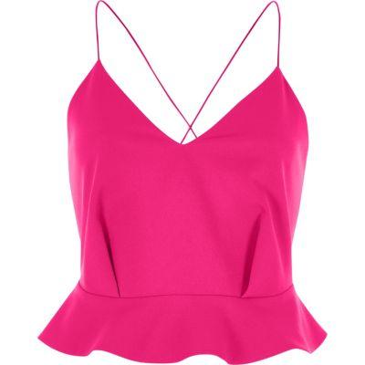 River Island Womens Peplum Cross Back Cropped Cami Top