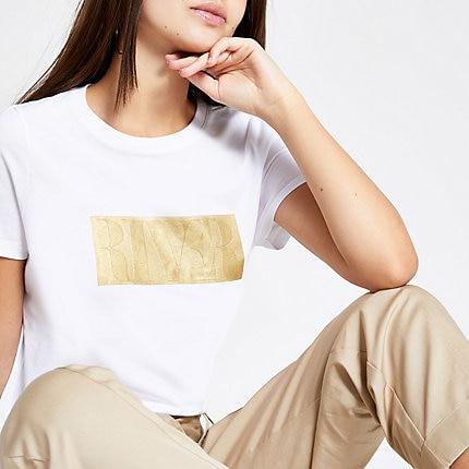 River Island Womens White Ri Embossed T-shirt