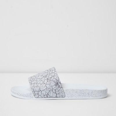 River Island Mens White Cracked Print Sliders