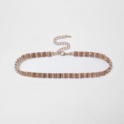 River Island Womens Plus Rose Gold Tone Rhinestone Choker