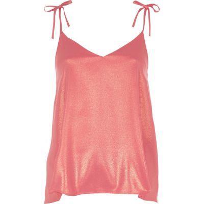 River Island Womens Metallic Bow Shoulder Cami Top