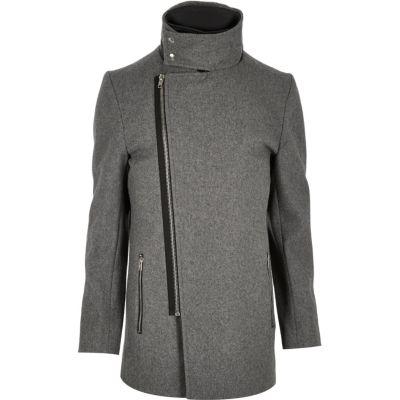 River Island Mens Wool-blend Funnel Neck Jacket