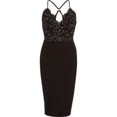 River Island Womens Lace Sequin Bodycon Cami Midi Dress