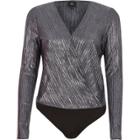 River Island Womens Silver Metallic Plisse Wrap Bodysuit