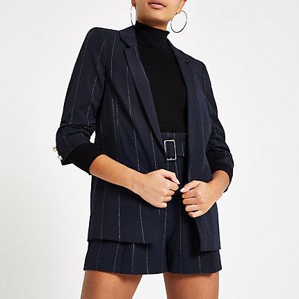 River Island Womens Metallic Stripe Ruched Sleeve Blazer