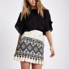 River Island Womens Embroidered Tassel Hem Mini Skirt