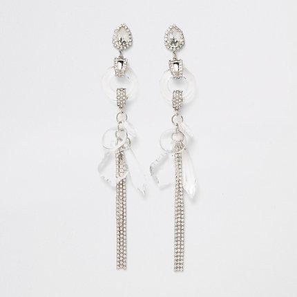 River Island Womens Silver Tone Diamante And Jewel Drop Earrings