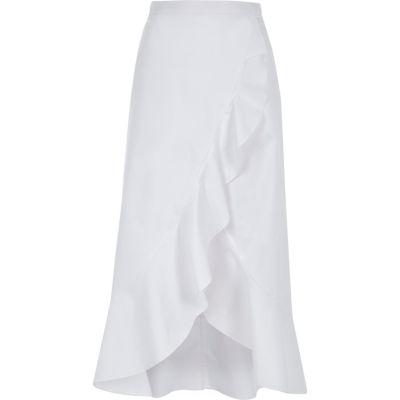 River Island Womens White Frill Wrap Front Midi Skirt