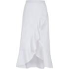 River Island Womens White Frill Wrap Front Midi Skirt