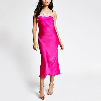 River Island Womens Lace Trim Midi Slip Dress