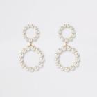 River Island Womens Gold Tone Pearl Double Ring Drop Earrings