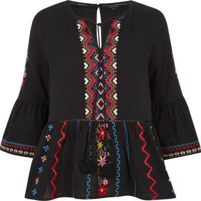 River Island Womens Embroidered Bell Sleeve Smock Top