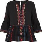 River Island Womens Embroidered Bell Sleeve Smock Top