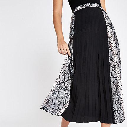 River Island Womens Block Snake Print Pleated Midi Skirt