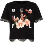 River Island Womens Petite 'beautiful' Lace Trim T-shirt