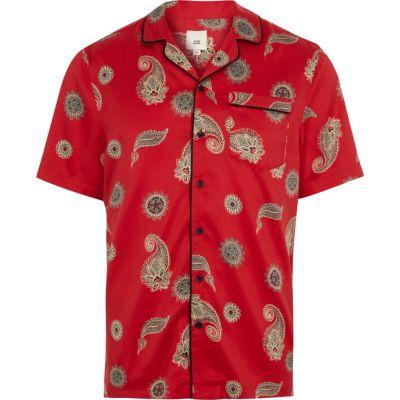 River Island Mens Satin Paisley Print Revere Shirt