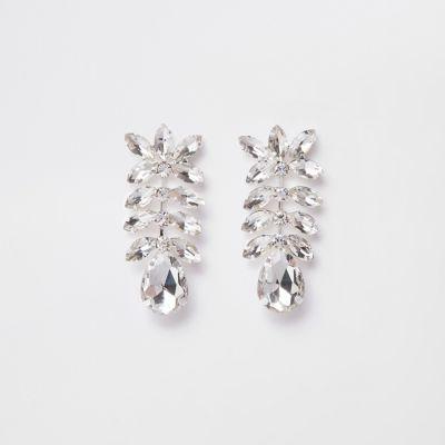 River Island Womens Silver Tone Diamante Jewel Drop Earrings