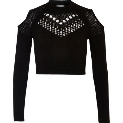 River Island Womens Studded Mesh Knit Crop Top