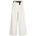 River Island Womens White Textured Wide Leg Belted Trousers