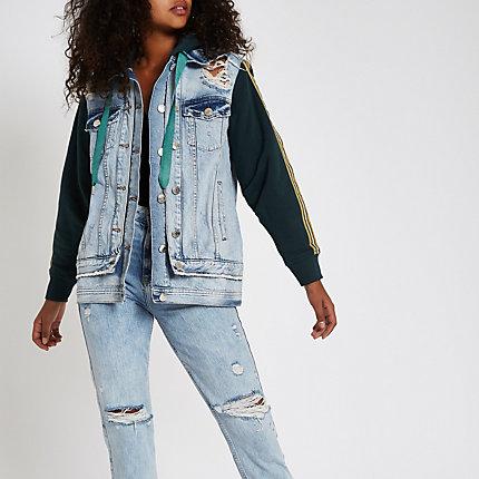 River Island Womens Jersey Sleeve Tape Side Denim Jacket
