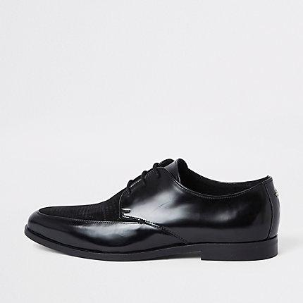 River Island Mens High Shine Textured Lace-up Derby Shoes