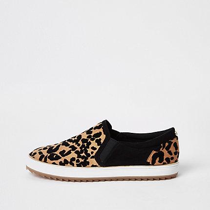 River Island Womens Leopard Print Slip On Trainers