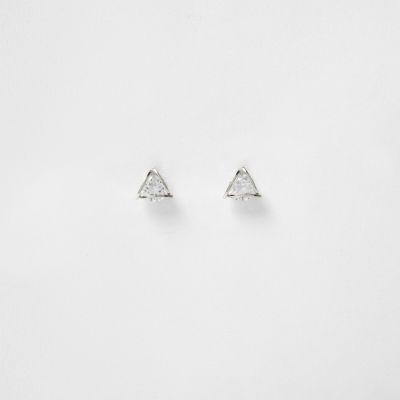 River Island Womens Silver Tone Rhinestone Triangle Stud Earrings