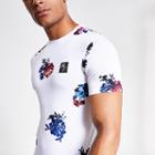 River Island Mens White Floral Maison Riviera Slim Fit T-shirt