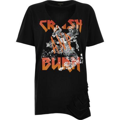 River Island Womens Print Slashed Band T-shirt