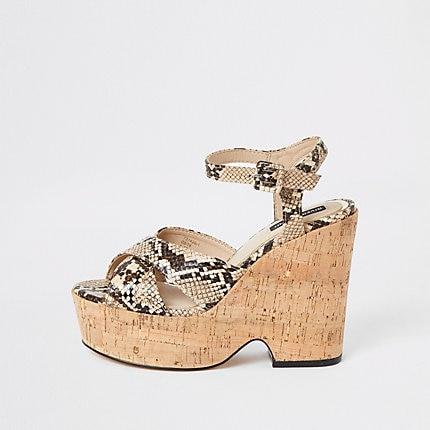 River Island Womens Snake Cross Strap Wedges