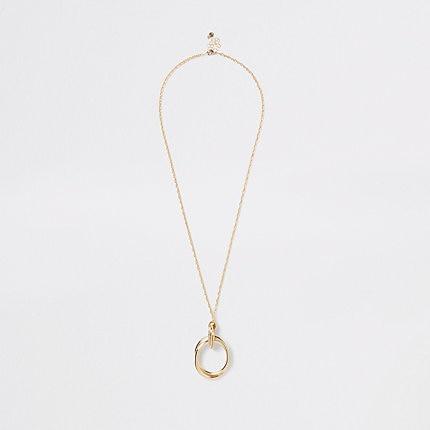 River Island Womens Gold Color Long Circle Pendant Necklace