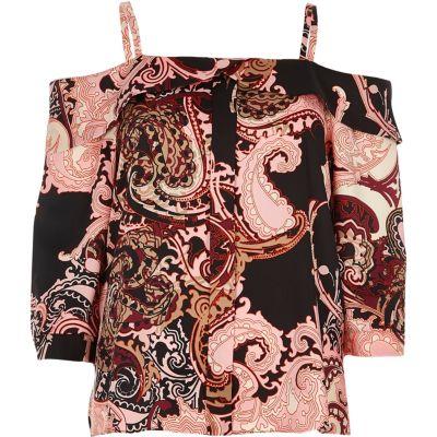 River Island Womens Print Placket Cold Shoulder Top