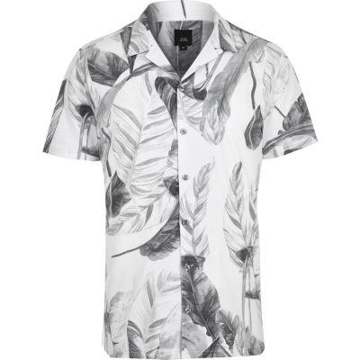 River Island Mens White Floral Slim Fit Short Sleeve Shirt