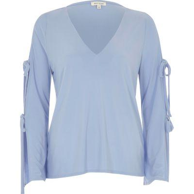 River Island Womens Pale Tie Sleeve V-neck